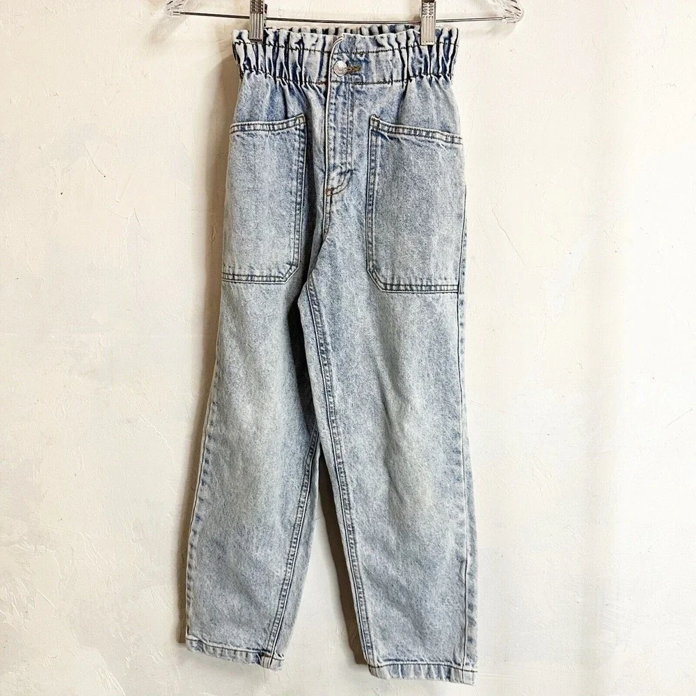 Zara Girls 10 Mom High Rise Straight Leg Jeans Light Wash